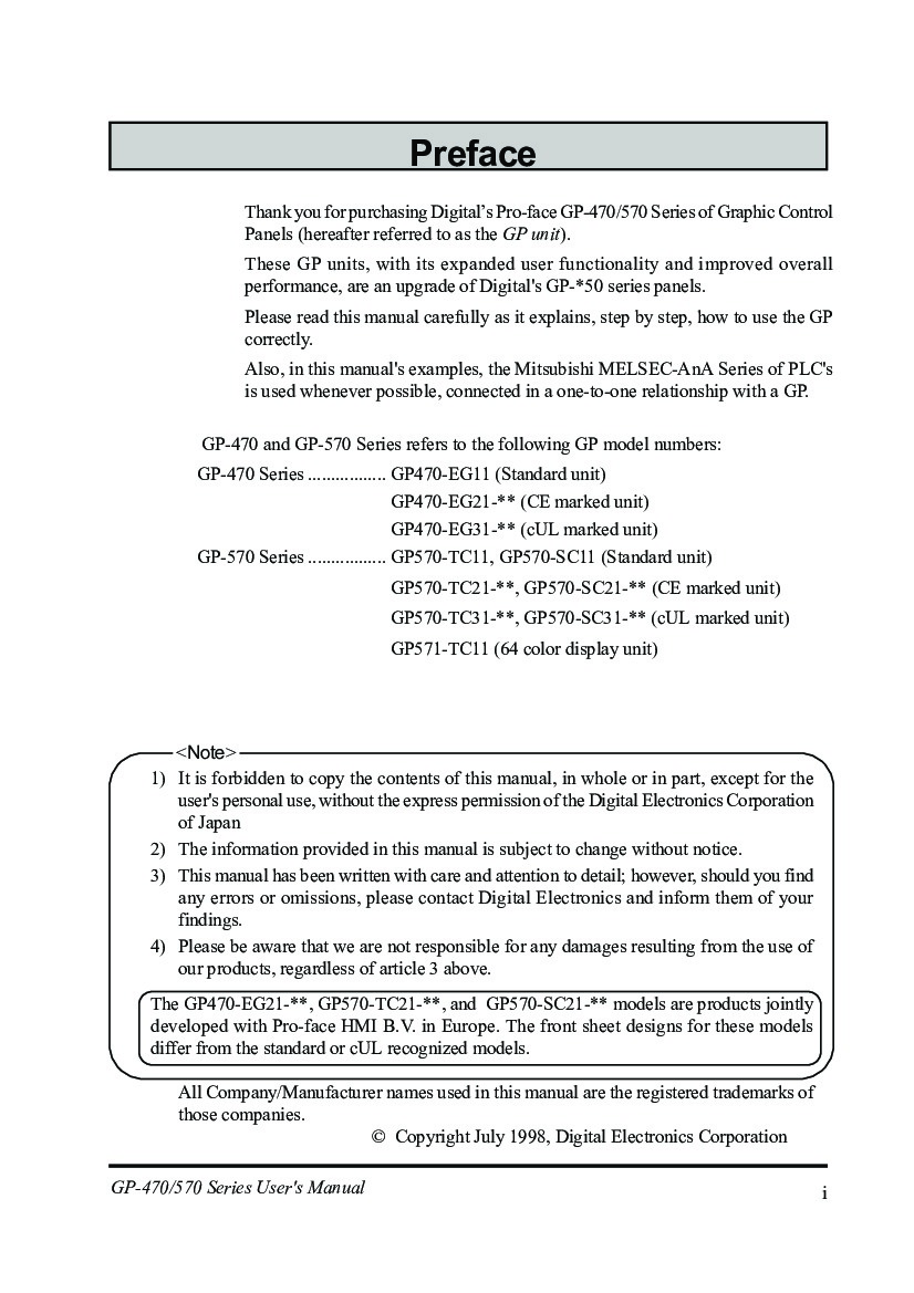 First Page Image of GP570-SC31-24V Series User Manual.pdf